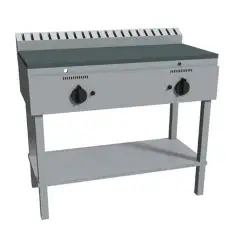 CUOCIPIADINA A GAS - Mod. RAH1PKGG - Su gambe in acciaio inox - Piana in acciaio inox - N. 2 zone cottura - Portata termica KW 19,8 - Dimensioni cm L 102 x P 53 x H 85 - Norma CE