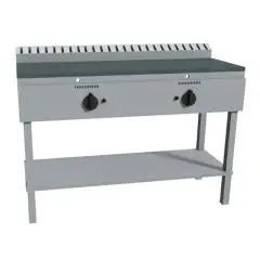 CUOCIPIADINA A GAS - Mod. RAJ2GKGG - Su gambe in acciaio inox - Piana in acciaio inox - N. 2 zone cottura - Portata termica KW 26 - Dimensioni cm L 126 x P 53 x H 85 - Norma CE