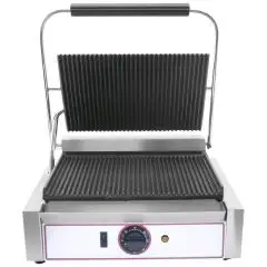 PIASTRA ELETTRICA IN GHISA - Mod. RM 1 - Piastra singola rigata - Piano cottura cm 22,5x23 - Potenza kW 1,8 - Alimentazione monofase - Dimensioni cm L 43 x P 31 x 22h - Norma CE