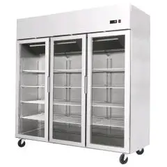 ARMADIO FRIGORIFERO COMPATTO IN ACCIAIO INOX - Mod. YCF9409GR - VENTILATO - CAPACITA' LT 1390 - N. 3 PORTE VETRO - TEMPERATURA -17°/-20°C - Dim. cm L 180 x P 73 x h 195,5 - Norma CE