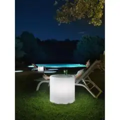 TAVOLO CILINDRO OUTDOOR - MOD. BLOK LUMINOUS TABLE CILINDRO HOR550 - CON CAVO DI ALIMETAZIONE - STRUTTURA IN POLIETILENE - PORTATA MAX Kg 110 - DIM. cm L Ø 55 x h 55 - NORMA CE