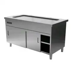 Elemento con piano caldo a secco e vano con ante scorrevoli - Struttura in inox finitura scotch brite