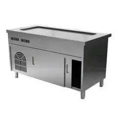 Elemento freddo con invaso e vano con ante scorrevoli - Invaso H 2 cm - Struttura in inox finitura scotch brite