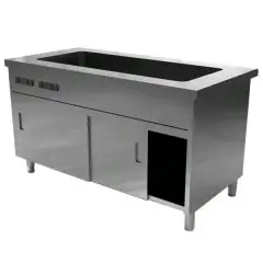 Elemento bagnomaria con vano inferiore caldo con ante scorrevoli - Vasca H 22 cm - Due temperature - Struttura in inox finitura scotch brite