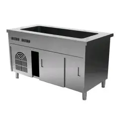 Elemento freddo con vasca e vano con ante scorrevoli - Vasca H 22 cm - Struttura in inox finitura scotch brite