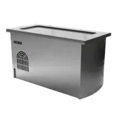 Elemento freddo con invaso - Centrale ad isola - Fianchi terminali e zoccolatura perimetrale - Struttura in inox finitura scotch brite