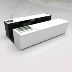 BANCO BAR E RETROBANCO CON ESPOSITORE GELATO PANORAMA - MOD. START UP L1000PANORAMA+L2500 H951 - N. 3 CELLE CON REFRIGERAZIONE VENTILATA - ALIMENTAZIONE V 230/50Hz MONOFASE - CON UNITA' CONDENSATRICE INCORPORATA - POSTAZIONE PER MACCHINA CAFFE' - LAVELLO 