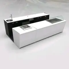 BANCO BAR E RETROBANCO CON ESPOSITORE GELATO PANORAMA - MOD. START UP L1000PANORAMA+L2500/SX H951 VT - CON VASCA REFRIGERATA PER L'ESPOSIZIONE DI FOOD & BEVERAGE A SINISTRA - VETRO PER PROTEZIONE VASCA REFRIGERATA - N. 3 CELLE CON REFRIGERAZIONE VENTILATA