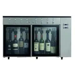EROGATORE DI VINO AL CALICE E AZOTATRICE - Mod. VINO 6 - Plug & Play - Struttura in acciaio inox Aisi 304 - Capacità: N. 6 bottiglie disposte in linea, due vani da N. 3 bottiglie ciascuno - Alimentazione 220/240V/1/50 Hz - Dimensioni cm L 84,5 x P 38 x 64