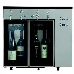EROGATORE DI VINO AL CALICE E AZOTATRICE - Mod. VINO 4 - Plug & Play - Struttura in acciaio inox Aisi 304 - Capacità: N. 4 bottiglie disposte in linea, due vani da N. 2 bottiglie ciascuno - Alimentazione 220/240V/1/50 Hz - Dimensioni cm L 65 x P 32,5 x 61
