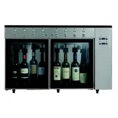 EROGATORE DI VINO AL CALICE E AZOTATRICE - Mod. VINO 8 - Plug & Play - Struttura in acciaio inox Aisi 304 - Capacità: N. 8 bottiglie disposte in linea, due vani da N. 4 bottiglie ciascuno - Alimentazione 220/240V/1/50 Hz - Dimensioni cm L 100,2 x P 35,9 x