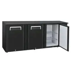 FRIGORIFERO RETRO BAR PER BIBITE - Mod. QB 300 - Temperatura +2°/+8°C - Capacità lt. 500 - Alimentazione MONOFASE V230/1 - Potenza W 351 - Dimensioni cm. L 208,5 x P 51,5 x h 86 - Peso Kg. 119
