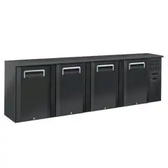 FRIGORIFERO RETRO BAR PER BIBITE - Mod. QB 400 - Temperatura +2°/+8°C - Capacità lt. 618 - Alimentazione MONOFASE V230/1 - Potenza W 385 - Dimensioni cm. L 254 x P 51,5 x h 86 - Peso Kg. 149
