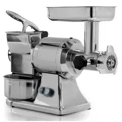 Abbinato Tritacarne e Grattugia - Mod AB12I MN - Struttura in lega di alluminio pressofuso - Gruppo macinazione inox - Monofase - Produzione oraria Tritacarne Kg/h 200 - Produzione oraria Grattugia Kg/h 50