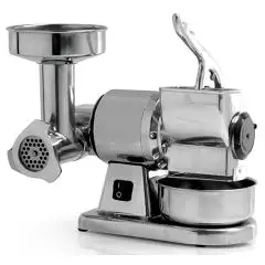 Abbinato Tritacarne e Grattugia - Mod. AB8A - Struttura in lega di alluminio pressofuso - Coclea in alluminio - Monofase - Produzione oraria Tritacarne Kg/h 20 - Produzione oraria Grattugia Kg/h 30 - Norma CE