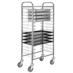 CARRELLO PORTA BACINELLE GN E TEGLIE 60x40 - MOD. CA165 - Struttura in acciaio inox - Guide in filo di acciaio cromato - Portata N. 10/15 bacinelle GN 1/1 (cm 53x32,5) o N. 10/15 teglie 60x40 (in base al modello)