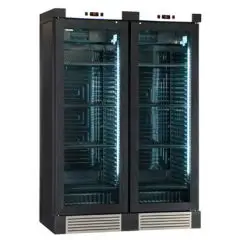 VETRINA REFRIGERATA PER VINO - Mod. ENY 820 N BLACK - STATICO - TEMPERATURA °C +4/+18 - N. 2 PORTE IN VETRO - STRUTTURA IN LEGNO FRASSINO NERO - CAPACITA' LORDA Lt. 764 - CAPACITA' NETTA Lt. 604 - POTENZA W 244 - ALIMENTAZIONE 220/50Hz MONOFASE - DIMENSIO