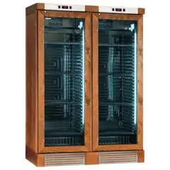 VETRINA REFRIGERATA PER VINO - Mod. ENY 820 N NM - STATICO - TEMPERATURA °C +4/+18 - N. 2 PORTE IN VETRO - STRUTTURA IN LEGNO NOCE MEDIO - CAPACITA' LORDA Lt. 764 - CAPACITA' NETTA Lt. 604 - POTENZA W 244 - ALIMENTAZIONE 220/50Hz MONOFASE - DIMENSIONI cm 
