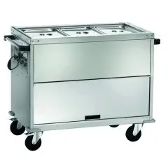 CARRELLO TERMICO BAGNOMARIA - MOD. TD 3 - Struttura in acciaio inox - Vasca a doppia parete con rubinetto - Termostato regolabile +30°/+90° C - Alimentazione 230V/1/50-60Hz