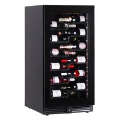 VETRINA REFRIGERATA PER VINO - Mod. EY120I1VD NL - VENTILATO - TEMPERATURA °C +2/+20 - N. 1 PORTA IN VETRO - STRUTTURA IN LAMIERA VERNICIATA NERA - CAPACITA' LORDA Lt. 273 - POTENZA W 115 - ALIMENTAZIONE 220/50Hz MONOFASE - DIMENSIONI cm L 59,5 x P 69 x H