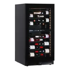 VETRINA REFRIGERATA PER VINO - Mod. EY120I2VD NL - VENTILATA - TEMPERATURA +2°/+12°C / +12°/+20°C - N. 1 PORTA IN VETRO - STRUTTURA IN LAMIERA VERNICIATA NERA - CAPACITA' LORDA Lt. 270 - POTENZA W 115 - ALIMENTAZIONE 220/50Hz MONOFASE - DIMENSIONI cm L 59