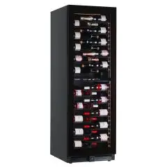 VETRINA REFRIGERATA PER VINO - Mod. EY180I2VD NL - VENTILATA - TEMPERATURA +2°/+12°C / +12°/+20°C - N. 1 PORTA IN VETRO - STRUTTURA IN LAMIERA VERNICIATA NERA - CAPACITA' LORDA Lt. 434 - POTENZA W 130 - ALIMENTAZIONE 220/50Hz MONOFASE - DIMENSIONI cm L 59