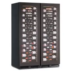 VETRINA REFRIGERATA PER VINO - Mod. EY355I2VD NL - VENTILATA - 2 ZONE DI TEMPERATURA +2°/+20°C / +2°/+ +20°C - N. 2 PORTE IN VETRO - STRUTTURA IN LAMIERA VERNICIATA NERA - CAPACITA' LORDA Lt. 876 - POTENZA W 260 - ALIMENTAZIONE 220/50Hz MONOFASE - DIMENSI