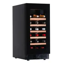 VETRINA REFRIGERATA PER VINO - Mod. EY37I1VD NL - VENTILATA - TEMPERATURA +2°/+20°C - N. 1 PORTA IN VETRO - STRUTTURA IN LAMIERA VERNICIATA NERA - CAPACITA' LORDA Lt. 88 - POTENZA W 80 - ALIMENTAZIONE 220/50Hz MONOFASE - DIMENSIONI cm L 38 x P 57,3 x H 82