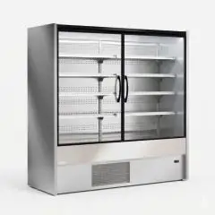 ESPOSITORE MURALE REFRIGERATO SELF SERVICE - REFRIGERAZIONE VENTILATA - TEMPERATURA &deg;C +0/+2  - ADATTO PER BEVANDE, LATTICINI E PRODOTTI PRECONFEZIONATI - MOD. CHAMONIX 4P CP - PORTE A BATTENTE - 4 RIPIANI ESPOSITIVI