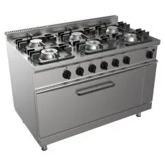 Cucina a gas 6 fuochi con forno maxi a gas Allforfood G7NURG6FG3M3G linea SIMPLE