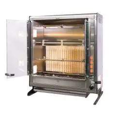 GIRARROSTO VERTICALE ELETTRICO - MOD ELBA12/PE 4 ASTE - CAPACITA' N 12 POLLI - N 4 aste in tubolare inox mm 12 x 12 mm Lunghezza cm 54,3 - Resistenza corazzata - Allaccio 400 V TRIFASE - Potenza 5,6 Kw - Dimensioni cm L 70 x P 39,1 x 81,8 h - Norma CE