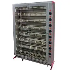 GIRARROSTO VERTICALE ELETTRICO - MOD. ELBA48/PE - CAPACITA' N.48 POLLI - N. 8 aste in tubolare inox mm 12 x 12 Lunghezza cm 96 - Resistenze con relativi interruttori - Regolatore di energia - Allaccio 400 V TRIFASE - Potenza 20,5 Kw - Dimensioni: cm L 112