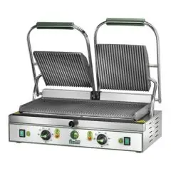 PIASTRA COTTURA IN GHISA - ELETTRICA - Mod. PE 50R - Piastra doppia rigato - Piano cottura: cm 48x23 - Potenza 3600 W - 230V monofase - 230/400 V trifase - Norma CE