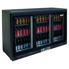 ESPOSITORE REFRIGERATO IN LAMIERA VERNICIATA E ALLUMINIO - PER BIBITE - Mod. G-BC3PS87 - VENTILATO - CAPACITA' Lt 320 - N. 3 PORTE VETRO SCORREVOLI - TEMPERATURA +2°/+8°C - Dim. cm L 135 x P 53,5 x h 87 - Norma CE