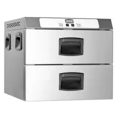 MANTENITORE DI TEMPERATURA CON 2 CASSETTI - MOD. GMC2E - VERSIONE ELETTRONICA - CAPACITA': 2 GN 1/1 - ALIMENTAZIONE MONOFASE V 230/1/50 Hz - POTENZA W 900 - DIMENSIONE Cm L 65 X P 60 X h 51 - Peso Kg 35