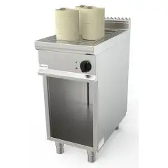 VAPORIERA DIM SUM ELETTRICA - MOD. L7/DSE400BA - Struttura in acciaio inox - Vano a giorno - Piano di lavoro arrotondato in acciaio inox - Vasca GN 1/1 cm 20h - Teglia forata in acciaio inox per appoggio cestini in bambù - Potenza elettrica kW 7,0 - Alime