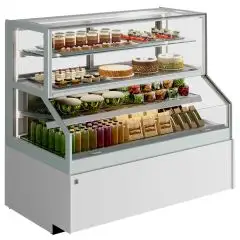 Vetrina refrigerata per pasticceria - Mod LILIUM COMBI - Refrigerazione ventilata - Temperatura +4° C +8° C (parte superiore) e +4° C +10° C (parte inferiore) - Profondità piano espositivo: 56,9 cm
