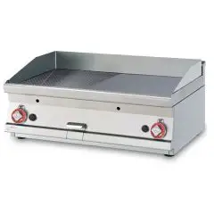 Fry Top a gas professionale da banco piastra 1/2 liscia 1/2 rigata cromata superchrome Allforfood FTLRT/68GS linea ELLE