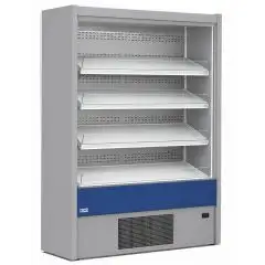 ESPOSITORE MURALE REFRIGERATO SELF SERVICE - REFRIGERAZIONE VENTILATA - TEMPERATURA &deg;C +0/+2- BEVANDE, LATTICINI, PRODOTTI PRECONFEZIONATI - MOD. OLIMPO OM W - APERTO SENZA PORTE - TRE RIPIANI INCLINABILI