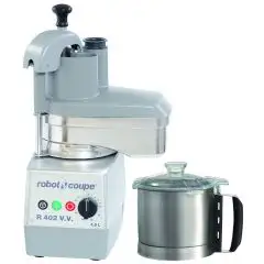 ABBINATO CUTTER E TAGLIAVERDURE PROFESSIONALE - Mod. R 402 V.V. - Capacità vasca in ACCIAIO INOX lt 4,5 - Capacità coperti da 20 a 100 - Con variatore di velocità - Potenza W 1000 - Dimensioni cm L 32 x P 30,4 x 59h