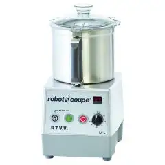 CUTTER DA BANCO - Mod. R 7 V.V. - Capacità vasca in acciaio inox lt 7,5 - Capacità coperti da 20 a 100 - Con variatore di velocità - Potenza W 1500 - Dimensioni cm L 28 x P 35 x 52 h