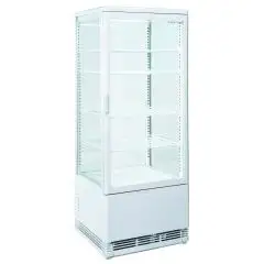 ESPOSITORE VETRINA REFRIGERATA VERTICALE BIANCO PER BIBITE - Mod. RC98W - Temperatura +2°/+12°C - Capacità lt. 98 - Alimentazione monofase V230/1 - Potenza W 180 - Dimensioni cm L 42,8 x P 38,6 x h 111 - Peso Kg. 38