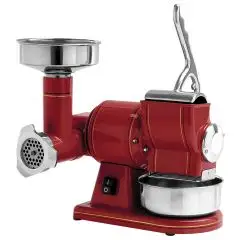 ABBINATO TRITACARNE E GRATTUGIA - MOD. TCGRR8I - VARIANTE RETRO' - GRUPPO MACINAZIONE IN ACCIAIO INOX - POTENZA Kw 0,38 (0,5Hp) - ALIMENTAZIONE V 230/50Hz MONOFASE - PRODUZIONE ORARIA CARNE Kg 15 - PRODUZIONE ORARIA FORMAGGIO Kg 30 - DIM. Cm L 26 x P 38 x