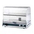 VETRINA ESPOSITIVA CALDA - MOD. VISTA P2C - POTENZA W 300 - ALIMENTAZIONE V 230/50Hz MONOFASE - TEMPERATURA °C 0/+40 - RIPIANI ESPOSITIVI DA cm L 48 X P 29 + L 48 X P 26,5 - DIM. Cm L50 X P35,5 X h40,5 - NORMA CE