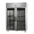 ARMADIO FRIGORIFERO IN ACCIAIO INOX AISI 304 - VENTILATO - Mod. BG14MTNPV - GASTRONORM 2/1 - CAPACITA' LT 1400 - N. 2 PORTE A VETRO - TEMPERATURA -2°/+10°C - Dim. cm L 142 x P 80 x h 203/210 - Norma CE