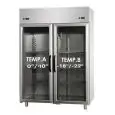 ARMADIO FRIGORIFERO IN ACCIAIO INOX AISI 304 - Mod BG12EPNPV - VENTILATO - COMBINATO TN+BT - CAPACITA' LT 1150 - N. 2 PORTE VETRO - TEMPERATURA 0°/+10°C / -18°/-22°C - Dim. cm L 142 x P 70 x h 203/210 - Norma CE