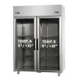 ARMADIO FRIGORIFERO IN ACCIAIO INOX AISI 304 - Mod BG12EPPPV - VENTILATO - COMBINATO TN+TN - CAPACITA' LT 1150 - N. 2 PORTE VETRO - TEMPERATURA 0°/+10°C - Dim. cm L 142 x P 70 x h 203/210 - Norma CE