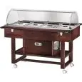 CARRELLO REFRIGERATO - MOD. ELR2827 - Struttura in legno multistrato di betulla - Refrigerazione statica - Temperatura +2°/+10°C (con coperchi posizionati) - Cupola in plexiglass - Capacità n° 4 GN 1/1 h15 cm - Alimentazione 230V/1/50Hz - Dim. cm L 148 x 