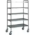 CARRELLO DI SERVIZIO CINQUE PIANI - MOD. CA1426 - Struttura tubolare tonda Ø 25 mm in acciaio inox - Piani stampati in forma di vassoio con bordi arrotondati e insonorizzati con finitura satinata - Dim. cm L 90 x P 60 x h 170