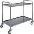 CARRELLO DI SERVIZIO DUE PIANI - MOD. CA1391 - Struttura tubolare tonda Ø 25 mm in acciaio inox - Piani stampati in forma di vassoio con bordi arrotondati e insonorizzati con finitura satinata - Dim. cm L 110 x P 60 x h 94